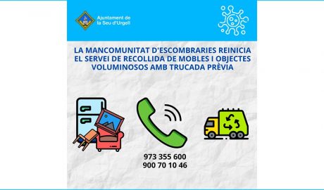 Cartell informatiu de la represa del servei de recollida de voluminosos de la Mancomunitat d'Escombraries de l'Urgellet