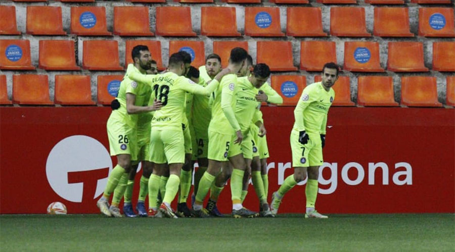 El FC Andorra celebra un gol al camp del Nàstic de Tarragona