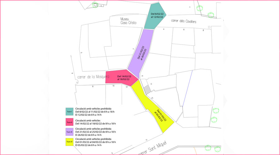 Plànol indicatiu de les fases de l'obra de millora del carrer de la Mosquera d'Encamp