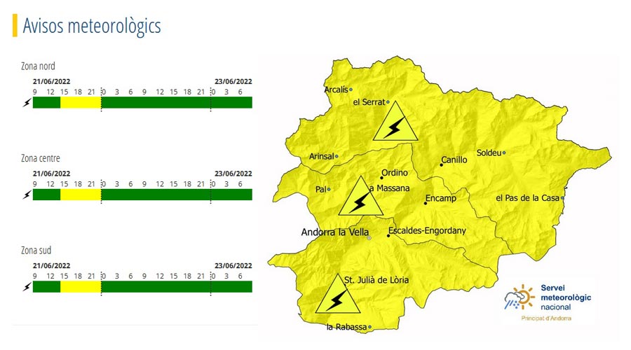 S'activa l'Avís Groc davant possibles tempestes per aquesta tarda de dimarts