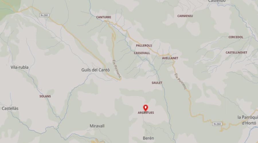 Plànol on apareixen Argestues i Berén (Pirineu)