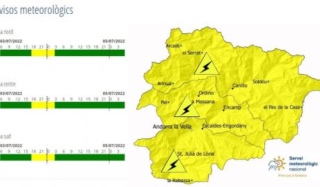 Mapa d'avís groc amb risc de tempestes