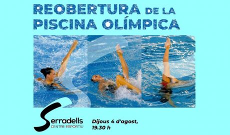 Cartell de la reobertura de la piscina dels Serradells
