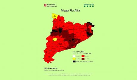 Mapa Pla Alfa a Catalunya restringint accessos per l'alt risc d'incendis