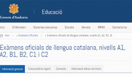 Apartat ‘Diplomes oficials de llengua catalana del web de Govern