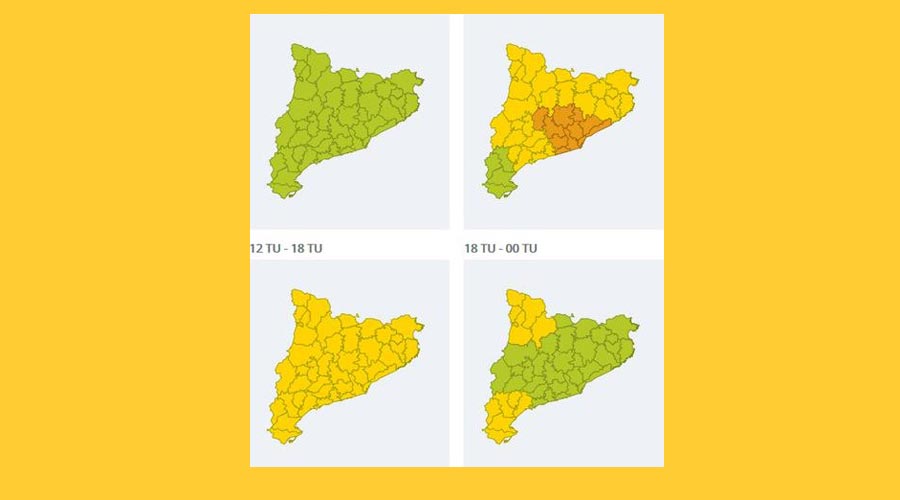 El mapa INUNCAT indicant possibilitat de tempestes