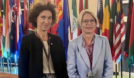 La ministra d'exteriors, Maria Ubach amb la secretària d’Estat d’Afers Exteriors de Suïssa, Livia Leu