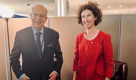 La Ministra d'Exteriors d'Andorra, Maria Ubach, amb el seu homòleg de Xipre