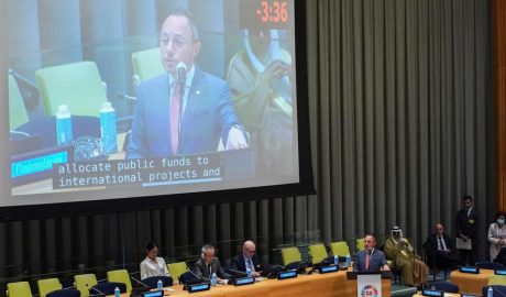 El cap de govern Xavier Espot durant la seva intervenció sobre educació a les Nacions Unides