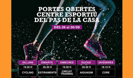 Cartell anunciant les jornades de portes obertes a Encamp i al Pas per a conèixer les activitats esportives dirigides