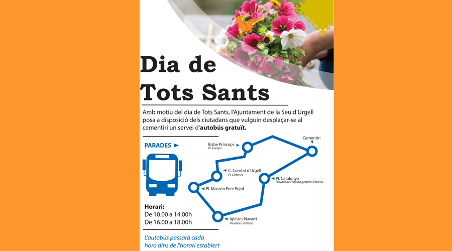 Cartell amb el recorregut i parades per anar al cementiri de la Seu el dia de Tots Sants