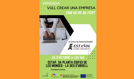 Cartell que anuncia una formació sobre com crear una empresa, a la Seu