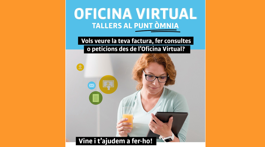 Cartell anunciant els tallers sobre l'Oficina Virtual de PEUSA