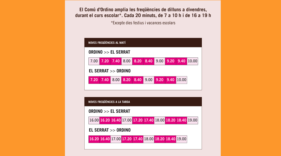 El nous horaris del bus parroquial d'Ordino