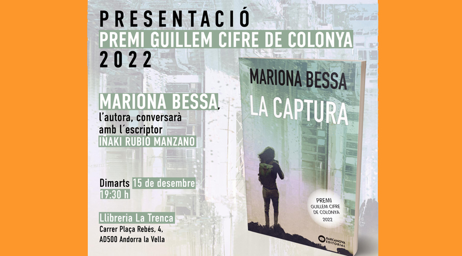 Cartell anunciant la presentació del llibre "La captura", de Mariona Bessa