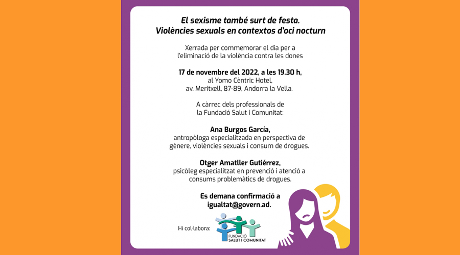 Cartell de la xerrada amb motiu del Dia Internacional contra la violència envers les dones