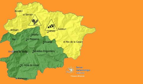 Mapa d'avís groc per ventades i nevades