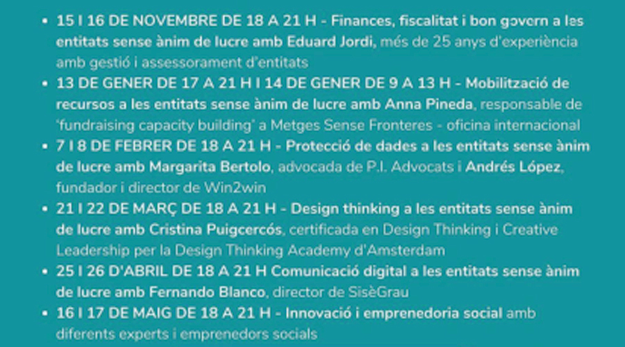 Programa del cicle de formacions destinades a ONG