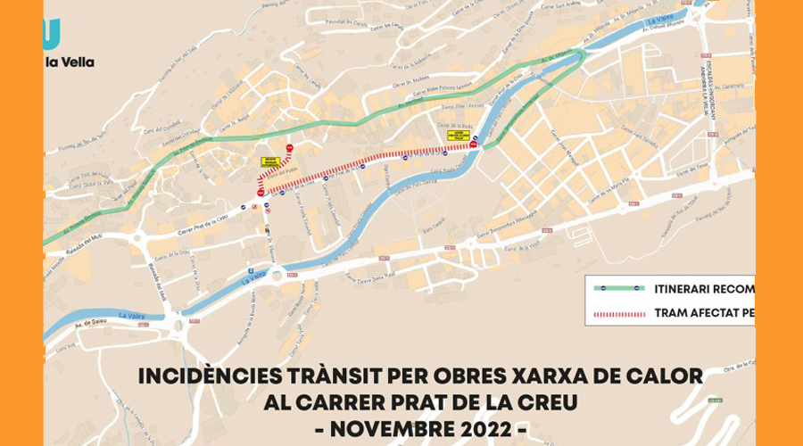 Plànol que indica les afectacions per obres al carrer Prat de la Creu