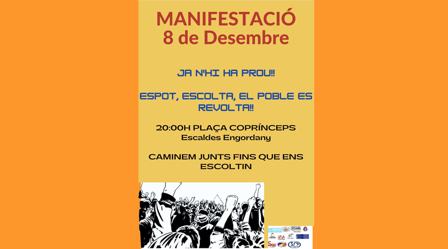 Cartell cridant a la manifestació del 8 de desembre convocada pels sindicats