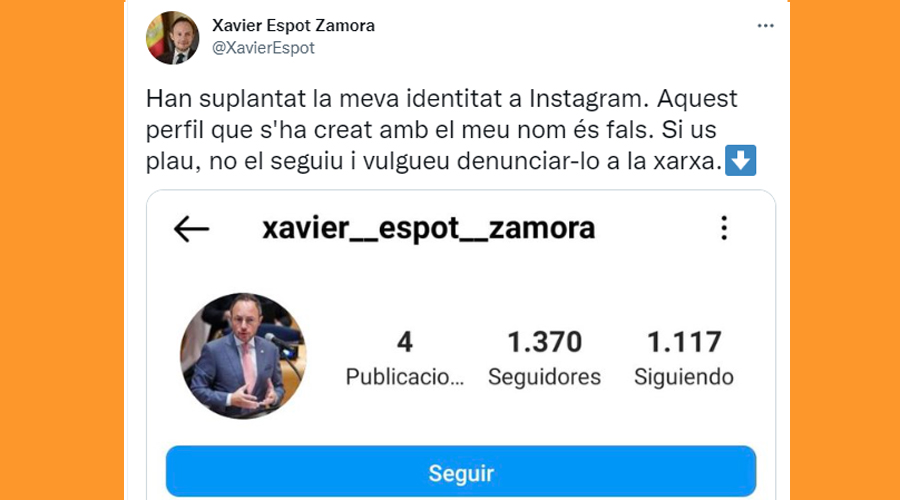 El cap de Govern diu a Twitter que han suplantat la seva identitat a Instagram