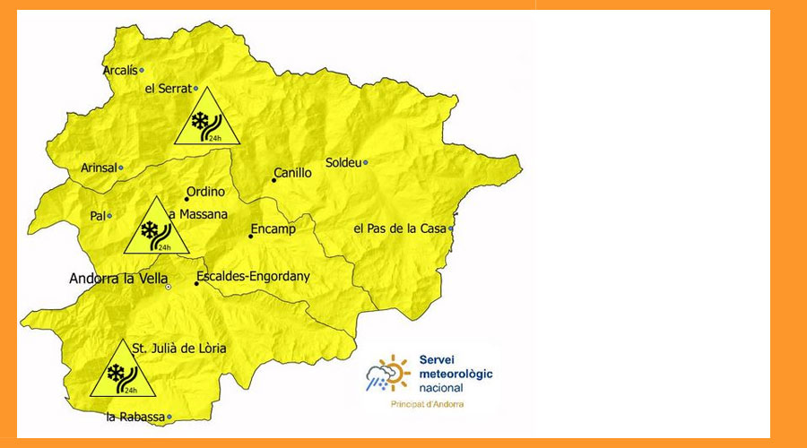 Mapa d'avís groc per nevades