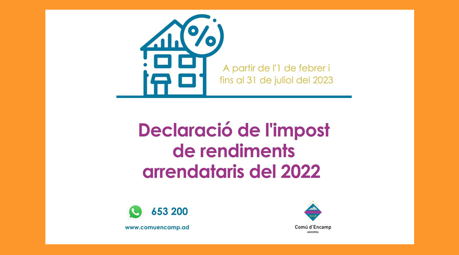 Infografia informant del termini per a declarar i pagar l'impost sobre rendiments arrendataris, a Encamp