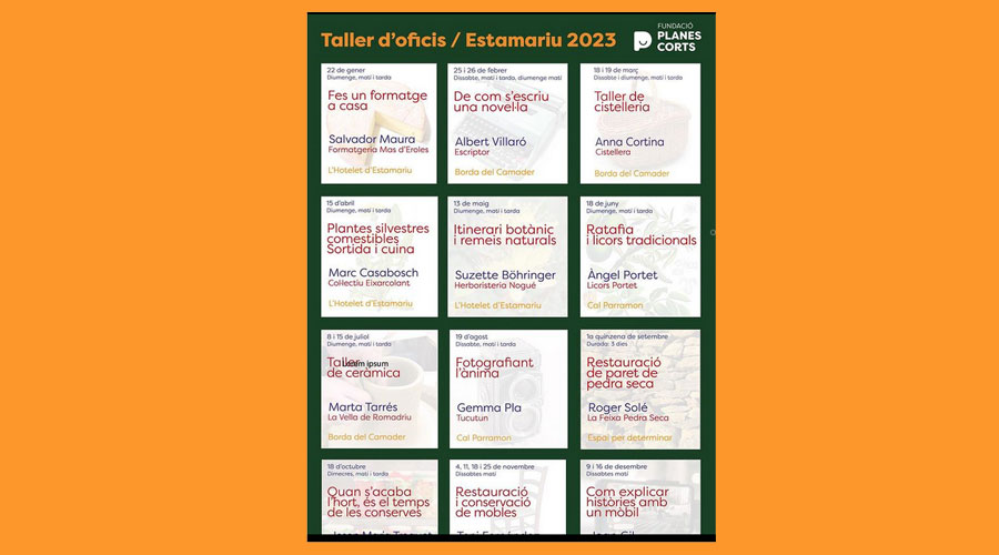 Cartell anunciant els tallers d'oficis impulsats per la Fundació Planes Corts
