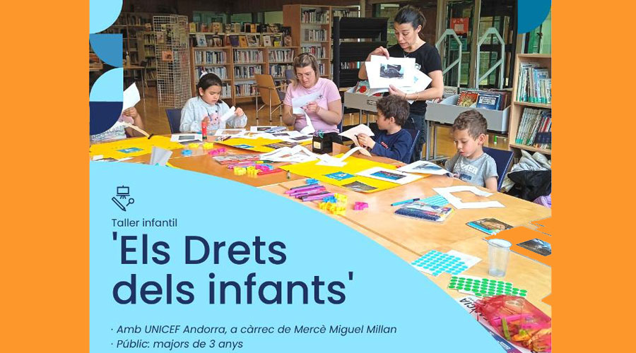 Cartell del taller infantil amb Unicef Andorra que es farà al Pas