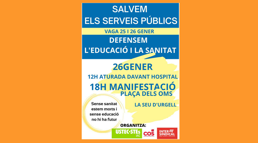 Cartell per a la convocatòria de vaga per l'educació i la sanitat a la Seu