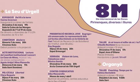 Cartell del programa d'actes a l'Alt Urgell per a commemorar el 8M