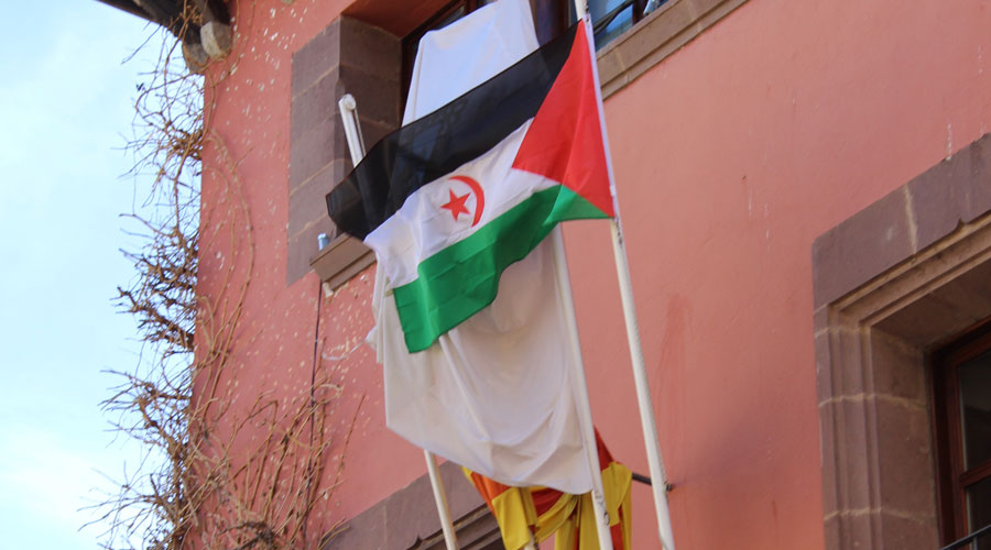 La bandera sahrauí onejant al balcó del consistori de la Seu (Aj. la Seu)