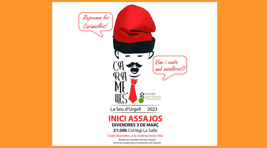 Cartell anunciant l'inici dels assajos de les caramelles (Aj. La Seu)