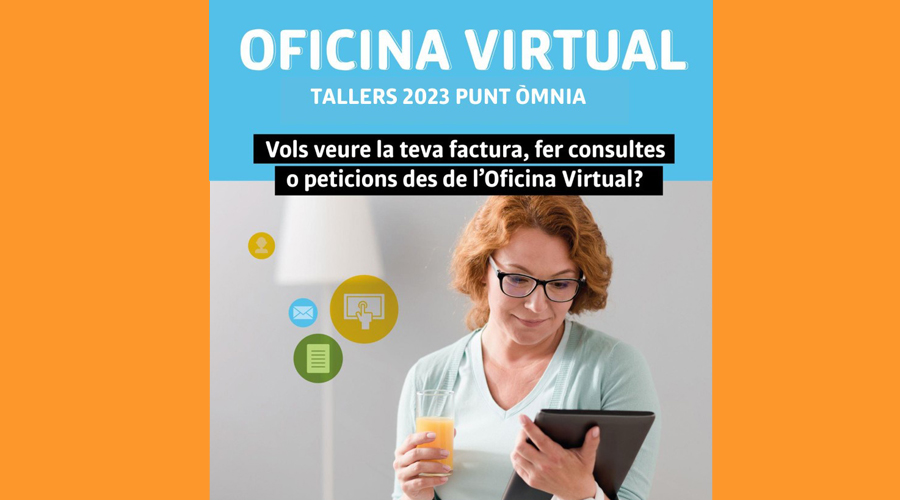 Cartell anunciant els tallers per a accedir a l'oficina virtual de PEUSA, a la Seu
