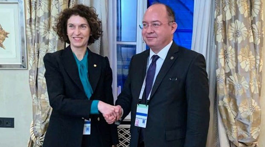 La ministra d'Exteriors, Maria Ubach, amb el ministre d'Afers Exteriors de Romania, Bodgan Aurescu (SFGA)