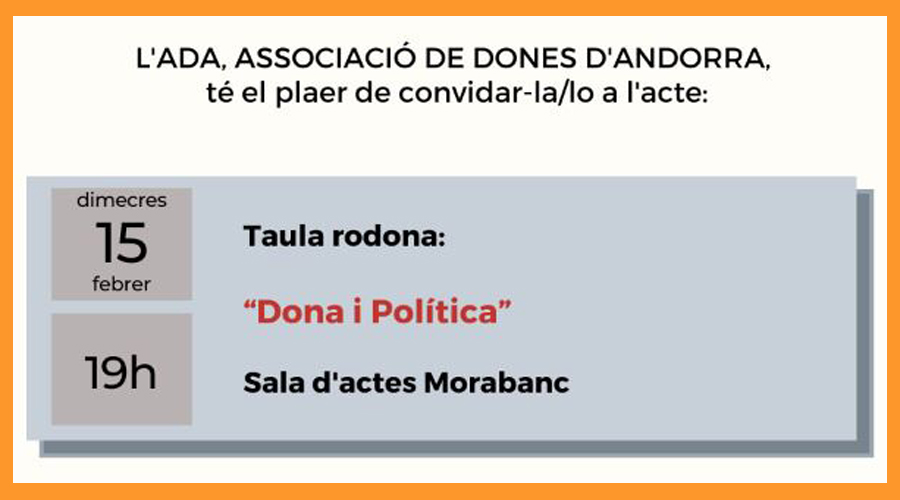 Cartell anunciador de la taula rodona "Dona i política" organitzada per l'ADA