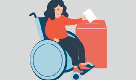 Dibuix d'una persona amb diversitat funcional votant