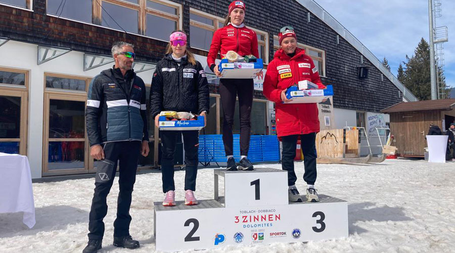 Gina del Rio al segon calaix del podi a Dobbiaco, Itàlia (FAE)