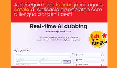 Plataforma per la Llengua anunciant que EzDubs ja incorpora el català a les seves llengües de doblatge