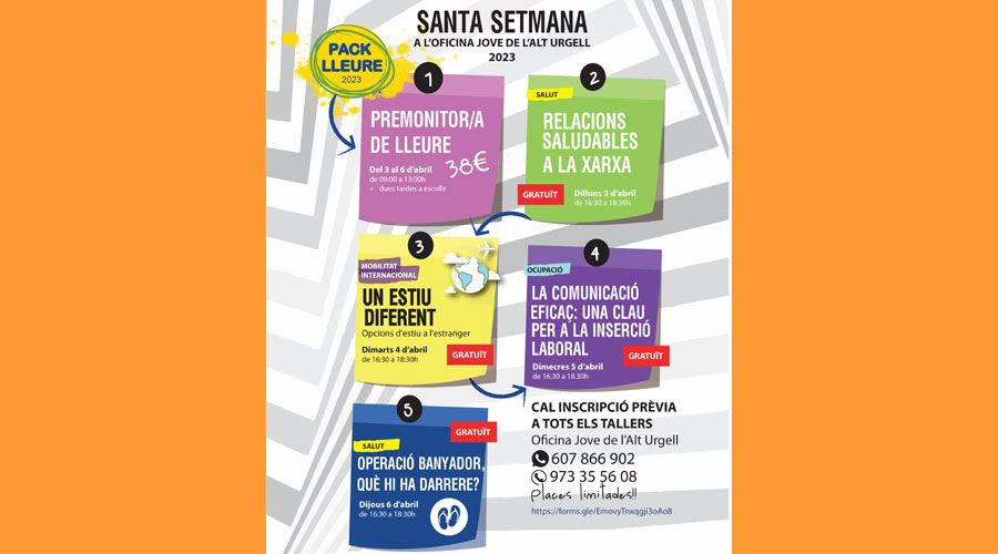 Cartell dels tallers que es faran a la Seu, per als joves, aquesta Setmana Santa (Aj. La Seu)