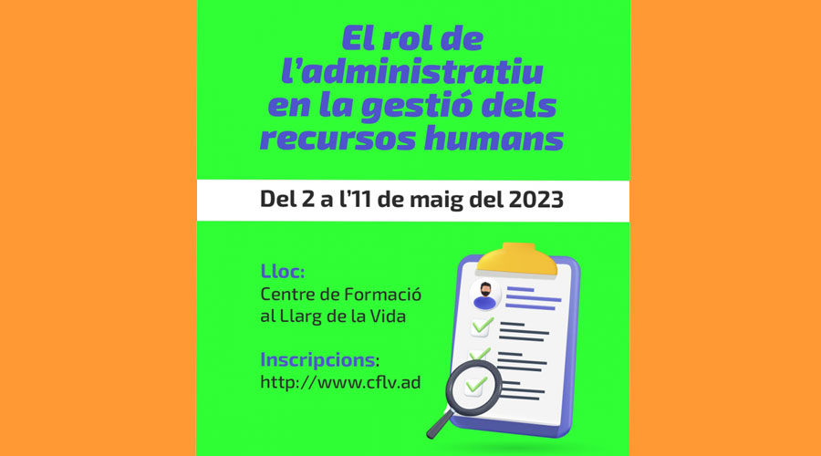 Cartell del curs ‘El rol de l’administratiu en la gestió dels recursos humans’ (Govern d'Andorra)