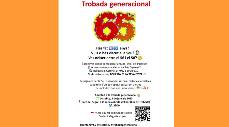 Cartell de la Trobada generacional a la Seu d'Urgell per a gent de 65 anys (RàdioSeu)