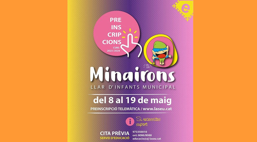 Cartell anunciant les preinscripcions per a la Llar d'Infants Municipal Els Minairons de la Seu (RàdioSeu)