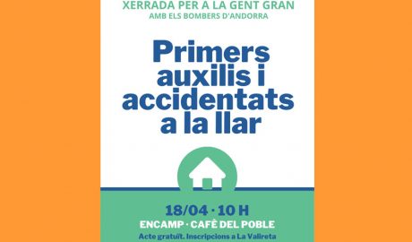Cartell anunciador de la xerrada per a la gent gran sobre primers auxilis a Encamp