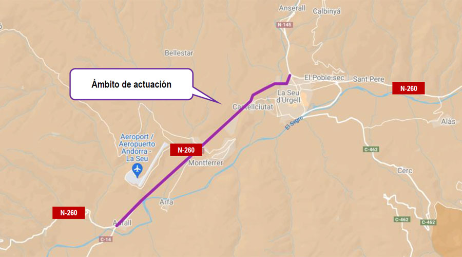 Tram entre la Seu i Adrall, motiu de l'estudi per a la millora de la carretera N-260 (Mitma)