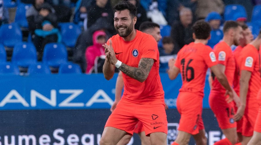 L'alegria d'Àlex Pastor en marcar el gol tricolor (FC Andorra)