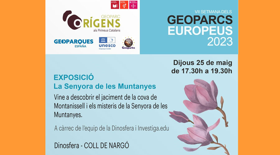 Cartell de l'exposició a la Dinosfera sobre la Senyora de les Muntanyes