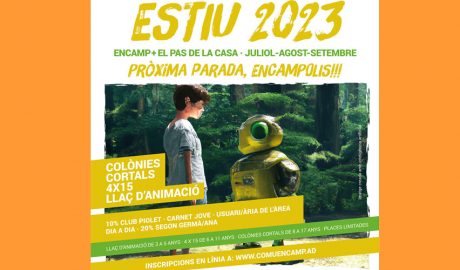 Cartell anunciant l'obertura de les inscripcions per a les activitats d'estiu per a joves a Encamp