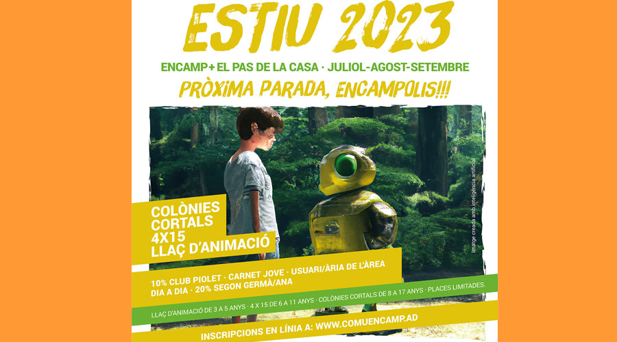 Cartell anunciant l'obertura de les inscripcions per a les activitats d'estiu per a joves a Encamp (Comú d'Encamp)