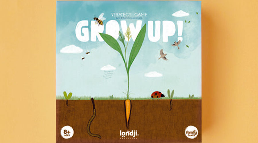 Coberta del joc Grow up! que es pot trobar en la seva versió en català